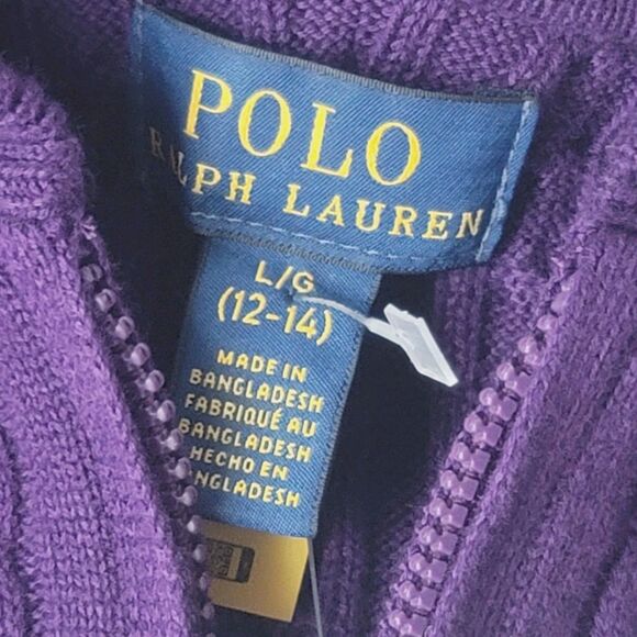 NWT Ralph Lauren Big Girls Cable Cotton Full Zip Hoodie Purple Size 12/14 Large - Picture 6 of 14